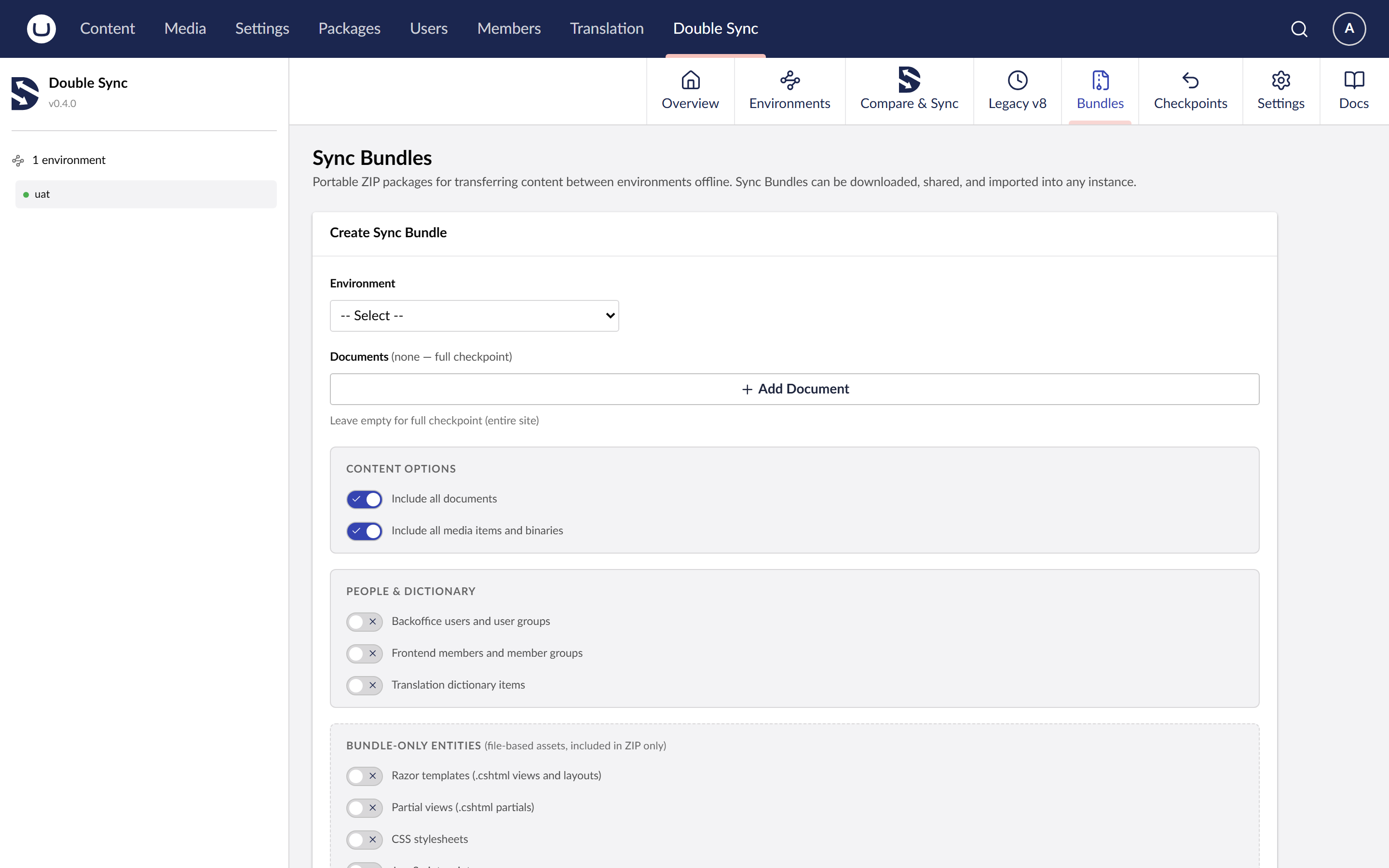 The Sync Bundles view